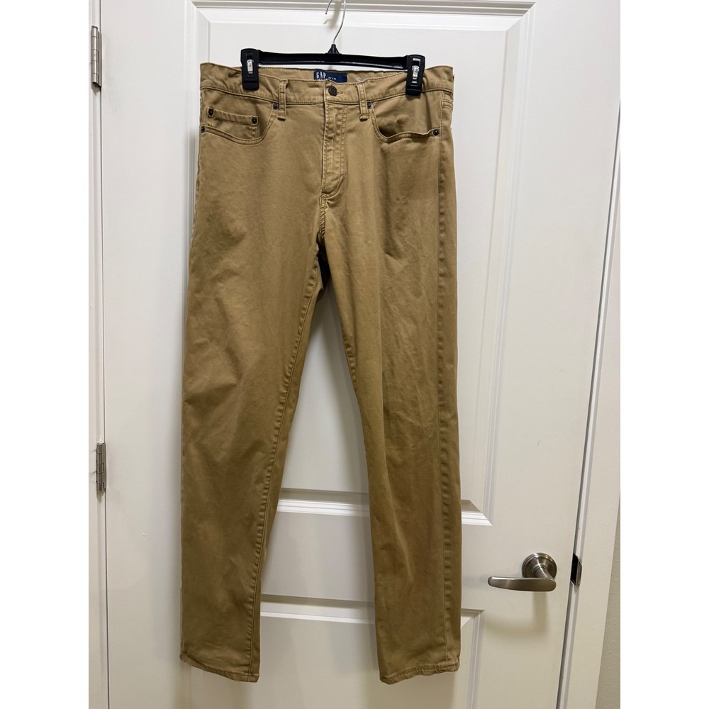 Gap Denim Soft Wear Slim Fit Pants Mens 34x34 Khaki Tan Chino Five Pocket